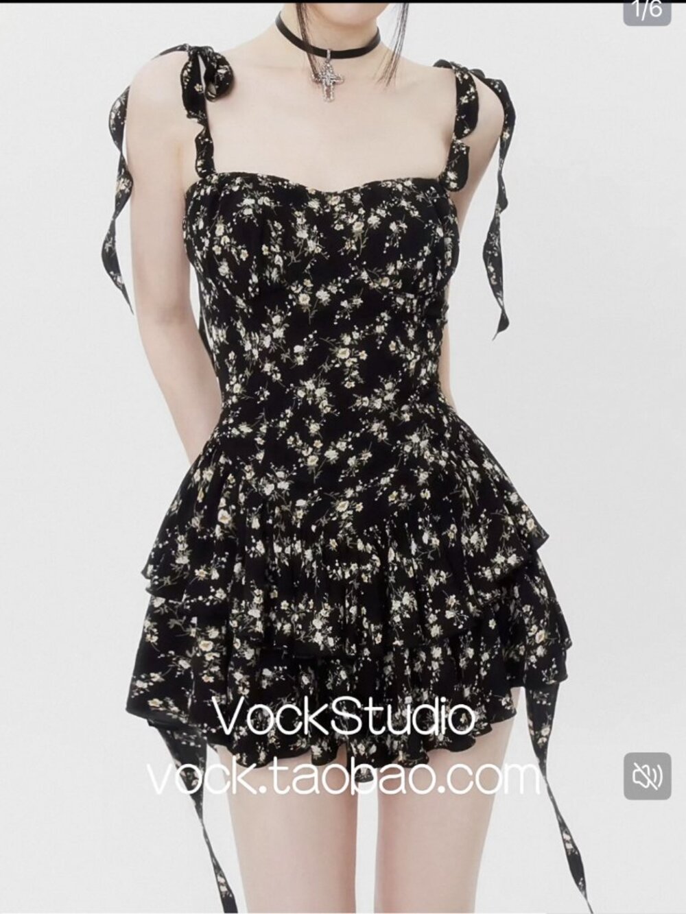 NEW French-Style Black Floral Spaghetti-Strap Dress with Matching Leggings